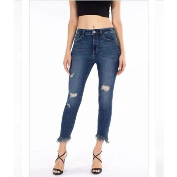 Kancan Destroyed Jeans KC8553D Dark Distressed Women’s Size 15/31 - Picture 1 of 9